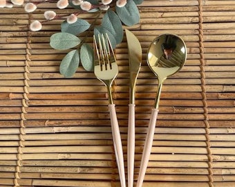 Warm Beige & Gold Sleek Utensils\Disposable\Set of 24