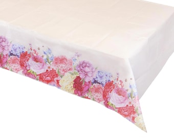 Shabby Chic Vintage Floral table cover 71'X47" soft peach background