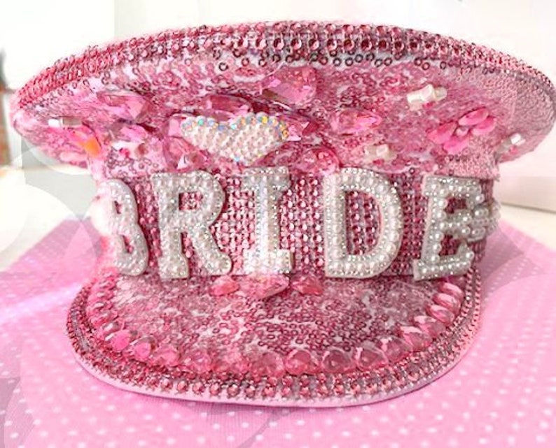 BRIDE Pink Captain's Cap sequins and Rhinestones Bachelorette BRIDE Cap image 2