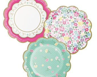 Vintage Dainty Flowered Shabby Chic Tea Party Garden Party  Plates or Napkins or Tablecloths or Tea Pot Centerpiece