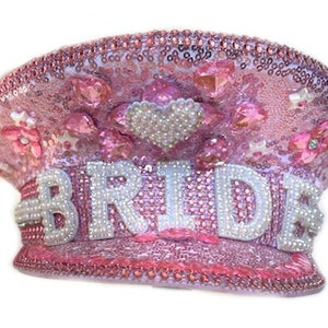 BRIDE Pink Captain's Cap sequins and Rhinestones Bachelorette BRIDE Cap image 4