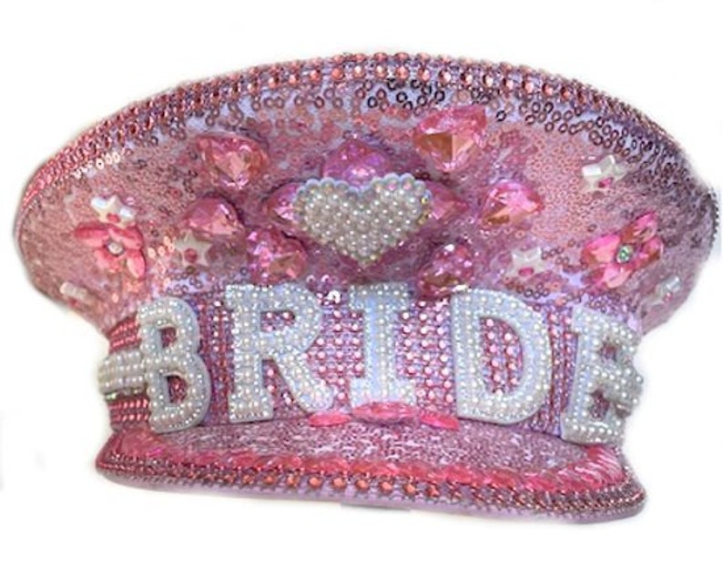 BRIDE Pink Captain's Cap sequins and Rhinestones Bachelorette BRIDE Cap image 4