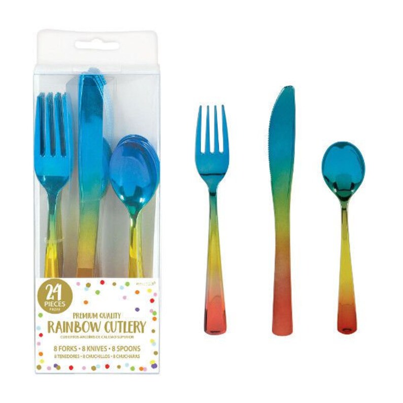 Rainbow Disposable Utensils Iridescent Colors Set of 24 Etsy