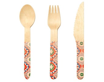Wooden Designer  Eco Cutlery set of 30