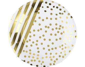 Gold Foil Stripes and Dots paper 7 inch plate- pk 8