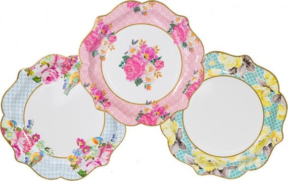 Shabby Chic Birds and Bouquet 8.5 Paper Plates Set of 12 