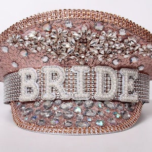 Bridal Luxury Glam Captain Cap/ Embellished Bachelorette Military Hat/Gold Silver or Black or Blush BLUSH