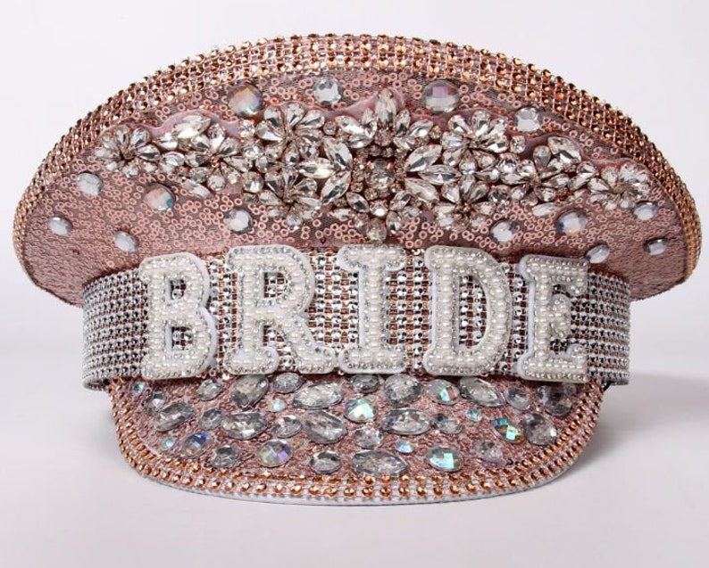 Bridal Luxury Glam Captain Cap/ Embellished Bachelorette Military Hat/Gold Silver or Black or Blush BLUSH