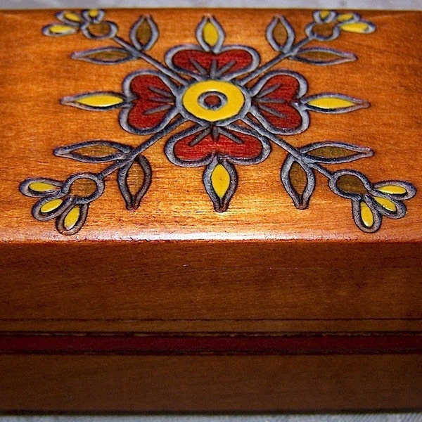 Vintage Floral Handcrafted European Rose Carved Trinket Wooden Jewelry Box