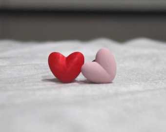 Broches de coração impressos em 3D - Vermelho seda e rosa fosco, com base de metal