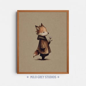 Anthropomorphic Fox Child Art, Cozy Vintage Sketch Rustic Wall Art (Digital Download) 353
