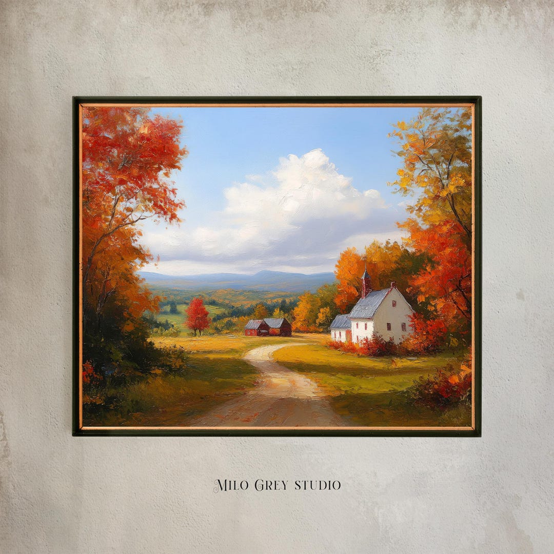 Vermont Farm Printable - Impressionistic Autumn Landscape Painting ...