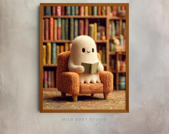 Cozy Ghost Reading Illustration, Child-Friendly Wall Art, Vintage Storybook Decor (Digital Download) 66
