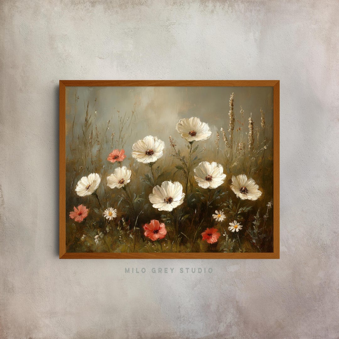 Spring Wildflowers Oil Painting - Rustic Floral Wall Art, Cottagecore ...