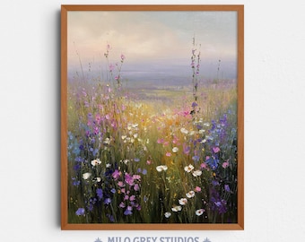 Wildflower Meadow Painting, Cottagecore Romantic Wall Art (Digital Download) 358