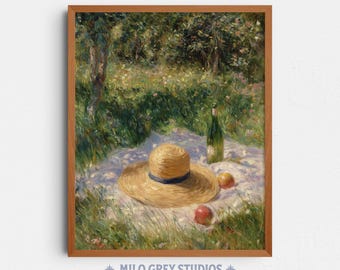 Cottagecore Picnic Hat and Blanket, Vintage Meadow Painting (Digital Download) 369