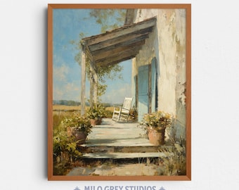 Cozy Rustic Farmhouse Porch Impressionist Painting, Cottagecore Decor (Digital Download) 357