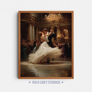 Romantic Ballroom Dance Scene, Vintage Couple Painting in Formal Setting (Digital Download) 251