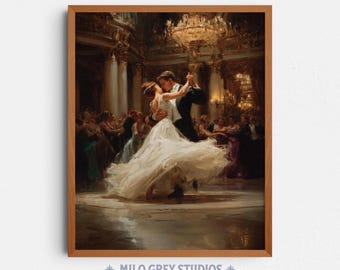 Romantic Ballroom Dance Scene, Vintage Couple Painting in Formal Setting (Digital Download) 251