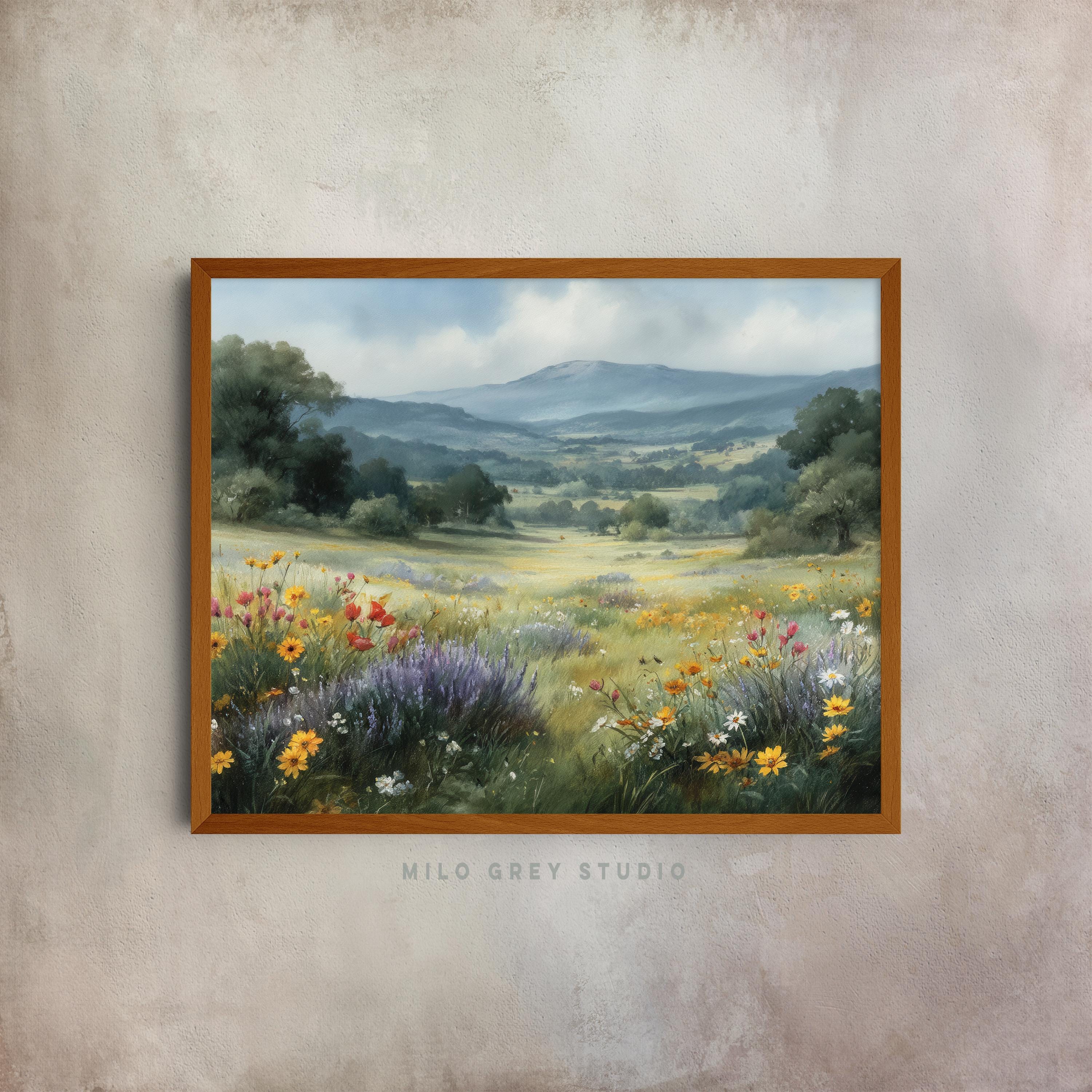Sommer Wildblumen Wiese - Hudson Valley inspirierte pastorale Landschaft, rustikale Natur Wandkunst, Cottagecore Dekor, Digitaldruck 54
