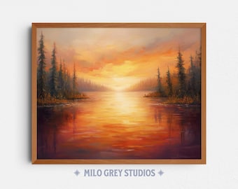 Warm Lake & Pine Forest Landscape Art Set: Tranquil Nature Prints (Digital Download 212)