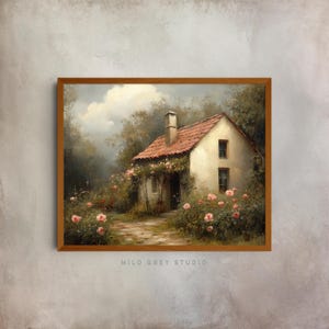 Vintage English Cottage Garden Painting - Impressionist Style, Rustic Floral Wall Art, Printable Countryside Decor, Digital Artwork 216