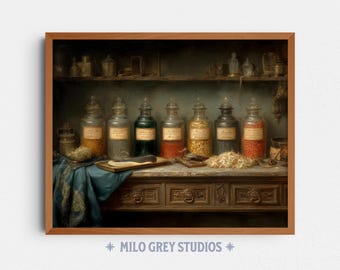 Vintage Apothecary Still Life Painting, Rustic Jars Wall Art (Digital Download) 116