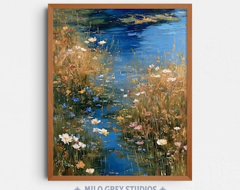 Serene Wildflower Meadow Stream Art, Rustic Cottagecore Style Wall Decor (Digital Download) 359
