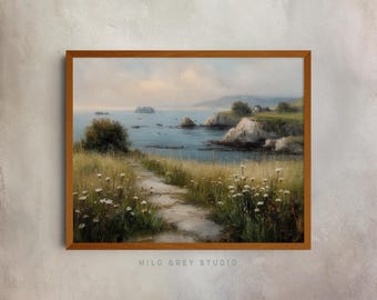 Paesaggio costiero sereno, dipinto di un tranquillo sentiero sulla spiaggia (download digitale) 228