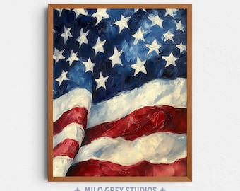American Flag in Motion Painting, Rustic Patriotic Wall Art (Digital Download) 377