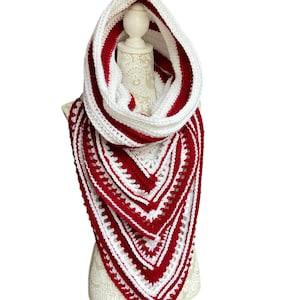 Wild Oleander Hooded Scarf, Candy Cane,Scoodie, Cowl, Scarf, Winter,bandana, snood, triangle, eclectic, Christmas, Red, White, fashion scarf
