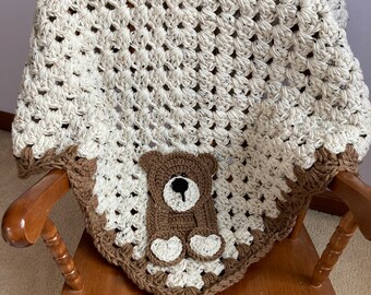 Crochet bear blanket, baby bear blanket, crochet bear, brown bear, baby blanket, baby shower gift, newborn bear, crochet bear, crib bedding