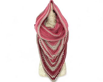 Wild oleander hooded scarf, frost, gray, cranberry, sparkle, scarf, cowl, scoodie, poncho,triangle, womens, bandana, hooded cowl,infinity