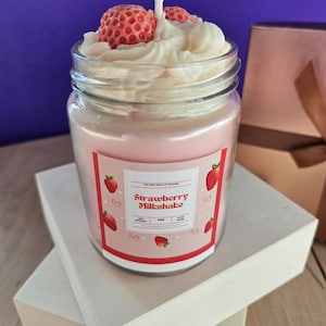 Strawberry Milkshake Candle Whipped Soy Wax Dessert Candle  Fun Food Candle Gift Idea Gift For Bestfriend Handmade Gift For Her