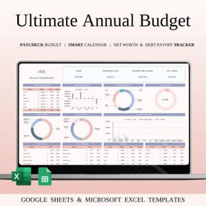 Ultimate Annual Budget Spreadsheet Excel Google Sheets Budget Template Monthly Budget Tracker Financial Planner Bill Tracker Debt Tracker