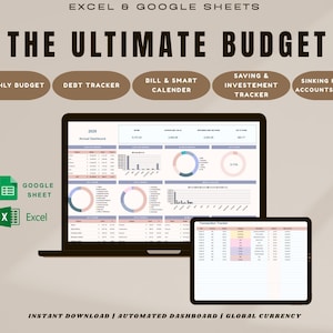 Ultimate Annual Budget Spreadsheet Excel Google Sheets Budget Template Monthly Budget Tracker Financial Planner Bill Tracker Debt Tracker
