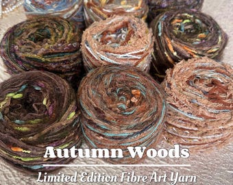 Forest Autumn Woods Series Art Yarn – Earthy Brown, Mustard & Clay Tones – Textured Fibre for Knitting, Weaving, Embellishment, Textile Art