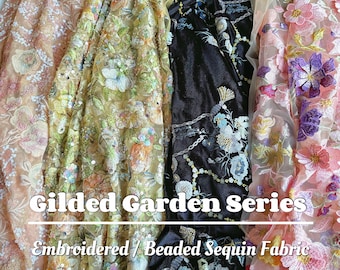 Multi-Color Luxury Beaded Fabric – Sequin Embroidery for Couture, DIY Costume, Evening Dressmaking, Sewing Projects, Sewing Material