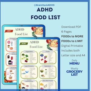 ADHD Diet Food List, Attention Deficit Disorder Meal Plan for Adults to Improve Brain Cognitive Health, Focus and Concentration