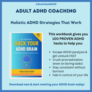 ADHD Workbook, ADHD Adult, Holistic ADHD Strategies, Neurodiverse, Executive Dysfunction Workbook, Organization, Anxiety, Depression