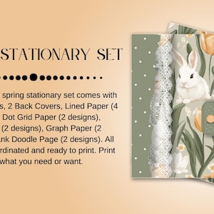 Papelería imprimible con diseño de conejito verde de primavera, papelería floral, papel para escribir con motivos naturales, papel para escribir cartas de primavera, tamaño carta (EE. UU.), descarga instantánea.