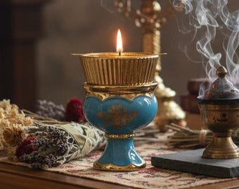 Ceramic Table Oil Lamp 4.7in, Icon Lamp, Vintage Oil Candle, Retro Oil Lamp, Glass Oil Lamp, Orthodox Lamp, Prayer Lamp, Religious Gift