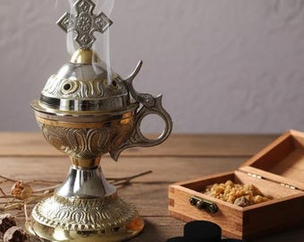 Incense Burner 5.5in x 2.3in Set, Greek Censer, Home Censer, Orthodox Incense, Church Incense.