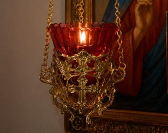 Hanging Oil Lamp Orthodox Lampada with Chain Wick Float Church Lamp