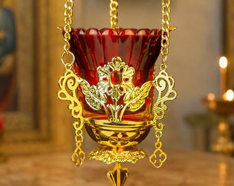 Hanging Oil Lamp 4.7in Orthodox Lampada Brass Church Sanctuary Lamp