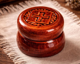 Ceramic Prosphora Box Orthodox Bread Container, 3.9x3.9 in, Church Use
