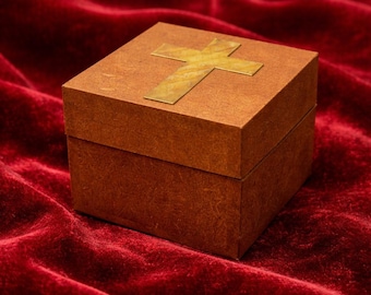 Small Incense Box Wooden Ladan Box Brass Cross Lid 2 in