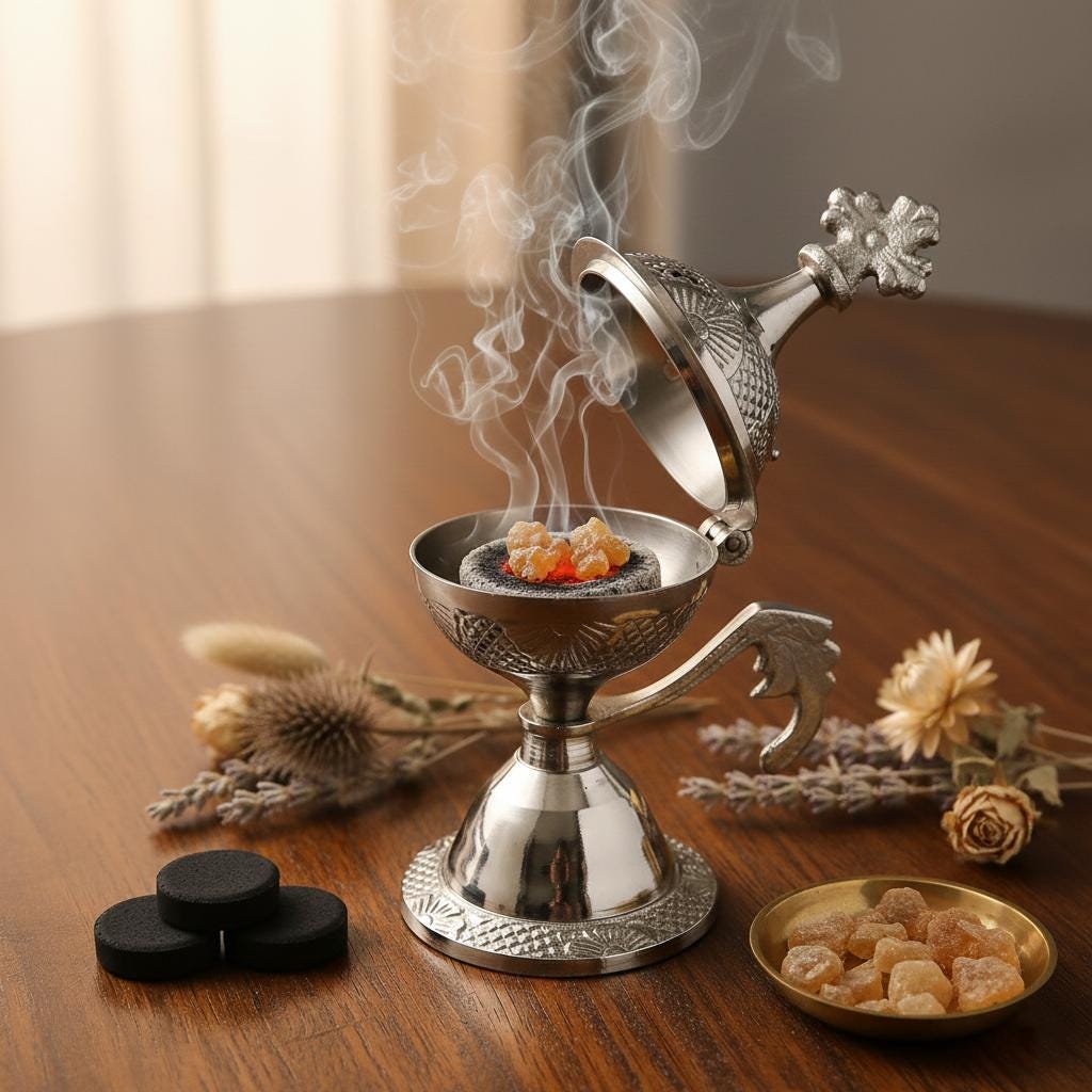 Small Silver Incense Burner 4.3in Set – Greek Orthodox Censer, 50g