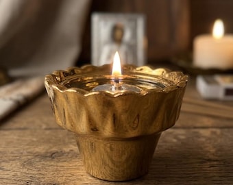 Ceramic Oil Lamp Cup, 2.8in Prayer Lamp Insert, Gold Orthodox Lampada Bowl