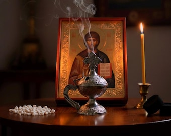 Orthodox prayer set: metal censer, 50 grams of incense, 6 charcoal tablets.